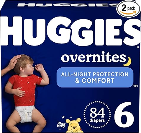 Huggies Size 6 Overnites Baby Diapers: Overnight Diapers, Size 6 (35+ lbs), 84 Ct (2 Packs of 42)