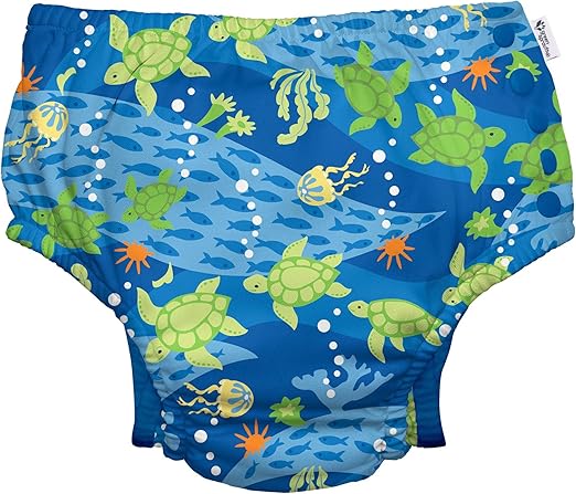 i play. by green sprouts Reusable, Eco Snap Swim Diaper with Gussets, UPF 50, 12 mo, Royal Blue Turtle Journey, Patented Design, STANDARD 100 by OEKO-TEX Certified