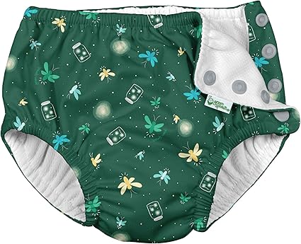 i Play Boys Reusable Absorbent Baby Swim Diapers Dark Green Fireflies 24 Months