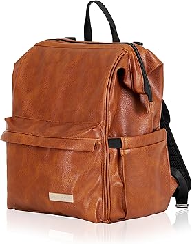 Hannah & Sophia Soho Traverse Baby Diaper Bag Backpack in Brown Leather