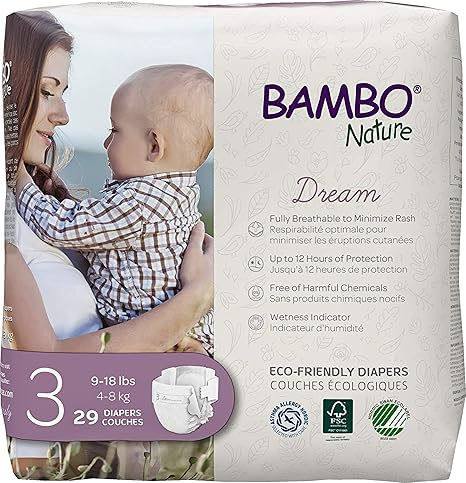 Bambo Nature Premium Baby Diapers - French/English Packaging, Size 3, 29 Count