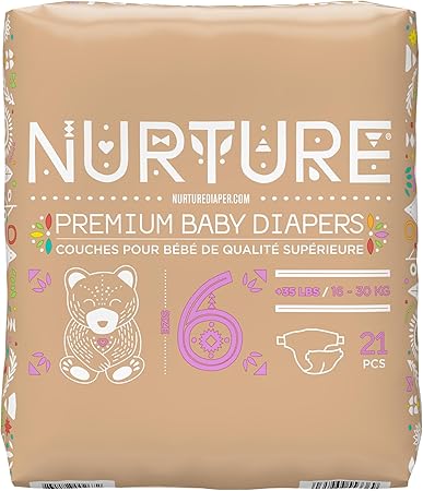 Nurture Diapers by BioBag, Size 2 (7-13 pounds), 93 Premium Quality Baby Diapers, Chemical Free, Ultra Absorbent, Eco Friendly, Hypoallergenic, White