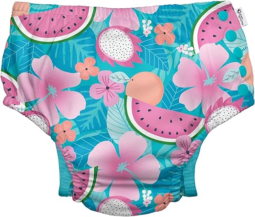 green sprouts Baby Girls Snap And Toddler Swim Diaper, Aqua Tropical Fruit Floral, 6 Months US