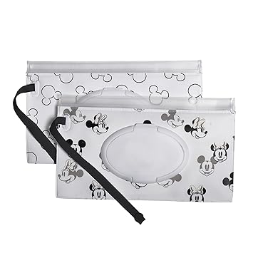 Disney Baby by J.L. Childress Reusable Wet Wipes Case, 2-Pack - Refillable Wipes Holder - Disney World Travel Essential - includes Wrist Strap - Mickey and Minnie Mouse