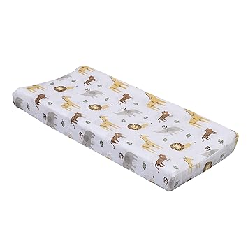 NoJo Jungle Trails Grey, Gold, Green and White Super Soft Animal Print Changing Pad Cover