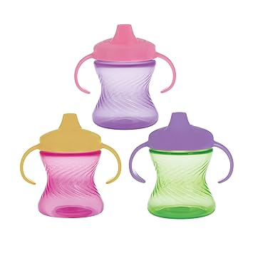 Nuby 2-Handle No-Spill Hard Spout Sippy Cup with Easy Grip - (3-Pack) 7 oz - Baby Sippy Cup with Controlled Sipping for 6+ Months - Pink/Purple/Green