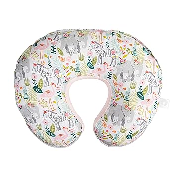 Boppy Nursing Pillow Luxe Support , Pink Sweet Safari, Ergonomic Nursing Essentials for Bottle and Breastfeeding, Firm Fiber Fill, with Soft Removable Nursing Pillow Cover, Machine Washable