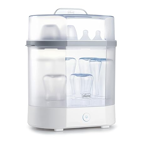 Chicco Baby Bottle Steam Sterilizer 3 in 1 modular system - eliminates 99.9% of harmful bacteria in baby bottles, quickly and naturally with the power of steam, White/Grey