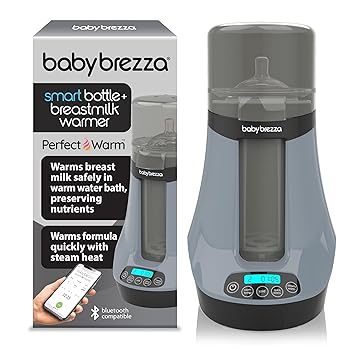 Baby Brezza Safe & Smart Electric Baby Bottle Warmer, Breastmilk Warmer + Baby Food Warmer + Defroster - Universal Warmer Fits All Feeding Bottles: Glass + Plastic – Wireless Bluetooth Control, Slate