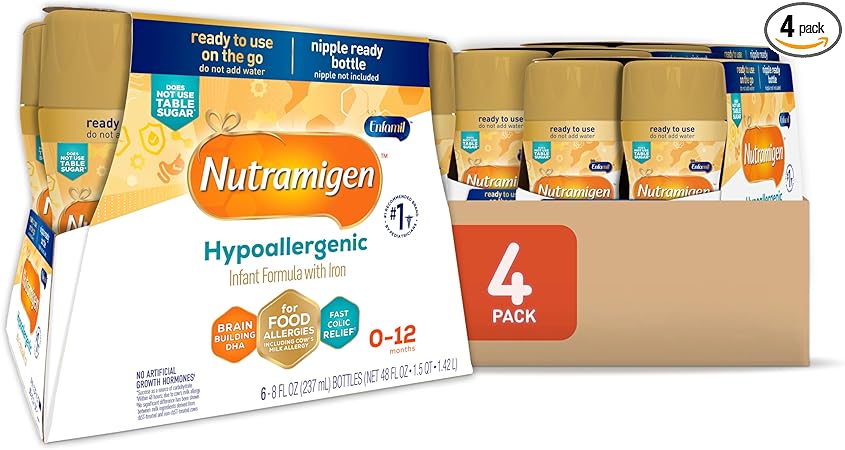 Enfamil Nutramigen Baby Formula, Hypoallergenic and Lactose Free Formula with Enflora LGG, Fast Relief from Severe Crying and Colic, Ready to Use Bottle, 8 Fl Oz (24 Count)