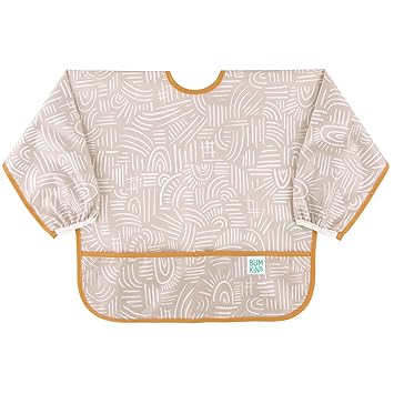 Bumkins Sleeved Bib for Girl or Boy, Baby and Toddler for 6-24 Mos, Essential Must Have for Eating, Feeding, Baby Led Weaning Supplies, Long Sleeve Mess Saving Food Catcher, Soft Fabric, Boho Beige