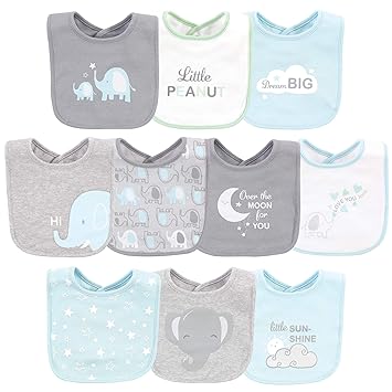 Luvable Friends Unisex Baby Interlock Cotton Drooler Bibs, Boy Basic Elephant, One Size