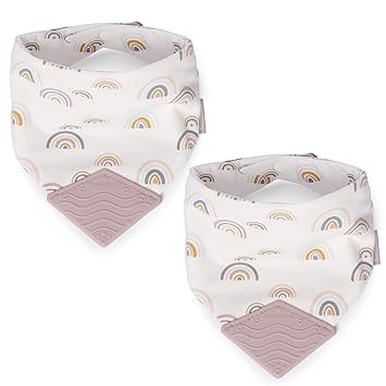 BooginHead Cotton Baby Bandana Teething Bib 2-Pack, Pink Rainbows