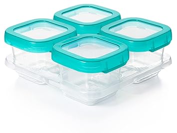 OXO Tot Teal 4-Piece Plastic Food Storage Containers | 6 oz | Baby Blocks