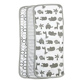 Spasilk Baby 3 Pack 100% Cotton Burp Cloths for Newborn Boys and Girls, Gray Animals, One Size