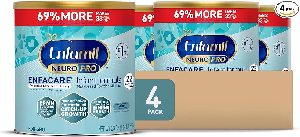 Enfamil NeuroPro EnfaCare High Calorie Premature Baby Formula, Milk-Based with Iron, Brain-Building DHA, Vitamins & Minerals for Immune Support, easy-to-digest proteins, Baby Milk, 23 Oz Can, 4 Count