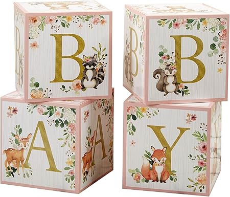 Kate Aspen Pink Woodland Baby Boxes with Letters for Baby Shower Decorations Photo Prop & Nursery Décor (Set of 4 Spells Baby)