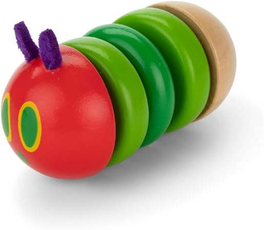 KIDS PREFERRED World of Eric Carle The Very Hungry Caterpillar Newborn Wooden Fidget Toy, Baby Sensory Caterpillar Shaker Rattle for Infants, Babies, and Toddlers