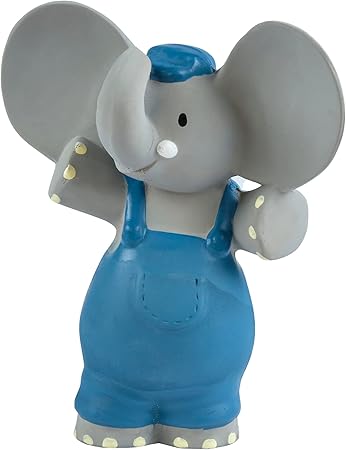 Tikiri Toys Alvin The Elephant Rattle, All Organic Natural Rubber Squeaker Toy, Ages 6 Months & Up (78313)