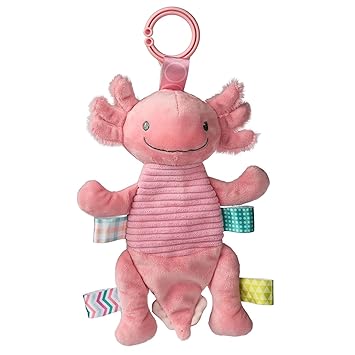 Taggies Baby Rattle with Crinkle Paper Activity Toy with Sensory Tags, 9-Inches, Lizzy Pink Axolotl