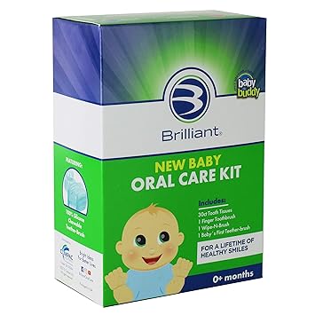 New Baby Oral Care Kit from Brilliant Oral Care- 1 Pack 30ct Tooth Tissues, 1-Finger Toothbrush, 1-Wipe N Brush & 1-Baby's 1st Toothbrush, Baby Registry Must Haves, for Newborn 0-6 Months, Blue