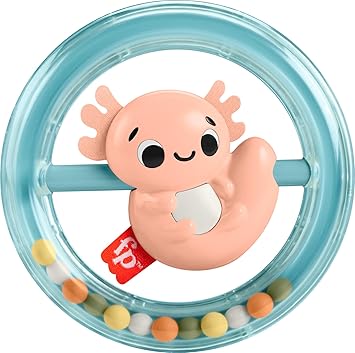 Fisher-Price Newborn Toy Shake & Spin Axolotl, Animal Themed Baby Rattle for Developmental Play Infants Ages 3+ Months