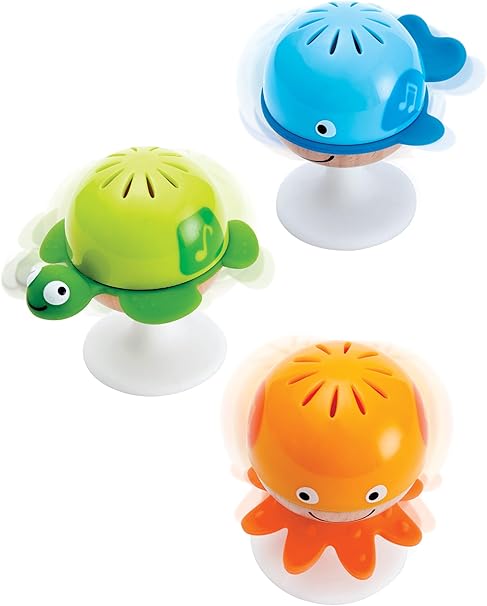 Hape Put-Stay Rattle Set | Three Sea Animal Suction Rattle Toys, Baby Educational Toy Set, Multi, 5'' x 2'' (E0330)