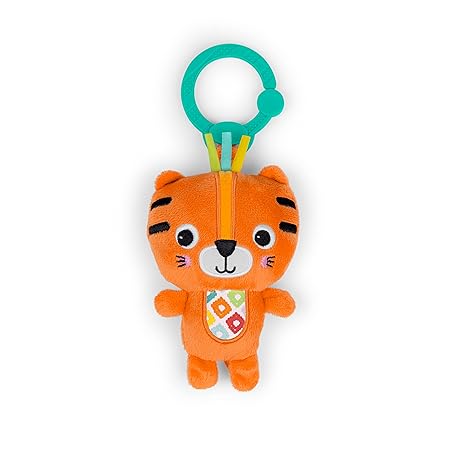 Bright Starts Jingle Joy Reach & Rattle Toy for Stroller - Tiger with Chime Sounds - Unisex, Newborn +