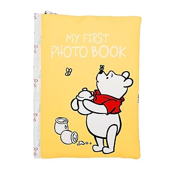 Disney Winnie The Pooh Photo Album with Soft Pages and Crinkle Sounds for Babies and Toddlers – Holds 4x6 Photos and On The Go Strap for Stroller, Car Seat or Crib for Baby