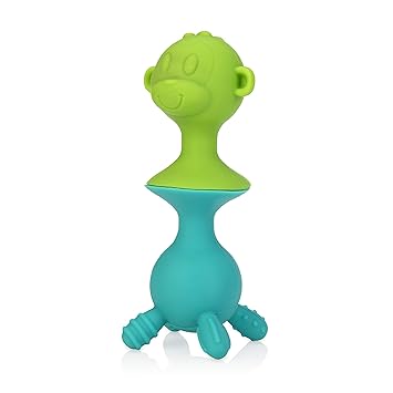 Nuby Silly Monkey Interactive Suction Toys with Built-in Rattle, 2 Piece, Green/Aqua