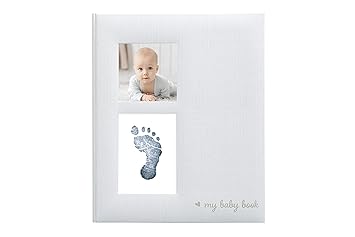 Kate & Milo Babybook and Ink Pad, Gender-Neutral Baby Keepsake, Baby's First Year Milestone Moments, Gray