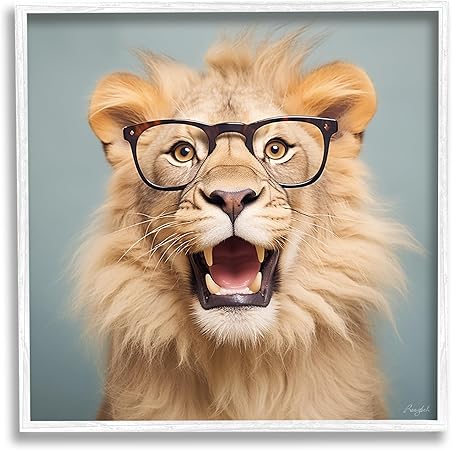 Stupell Industries Roaring Lion in Glasses Framed Giclee Art by Roozbeh