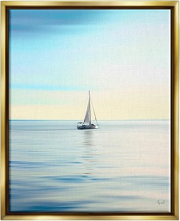 Stupell Industries Blue Sunlit Sailboat Framed Floater Canvas Wall Art by Renel Peters