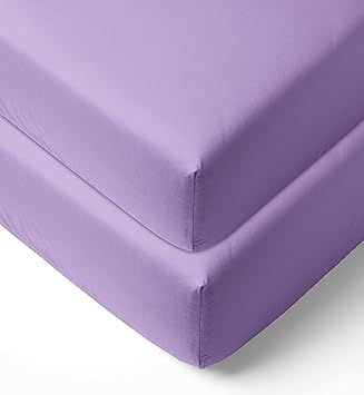 Bacati - Single Solid Girls 100% Cotton Percale Universal Baby US Standard Crib or Toddler Bed Fitted Sheets (Lilac)