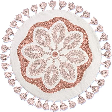 Crane Baby Pillow, Decorative Round Mandala Pillow for Nursery and Toddler Rooms, Pink and White, 12