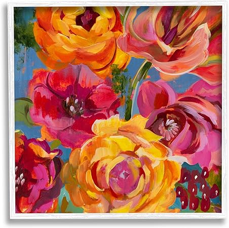 Stupell Industries Pink & Yellow Florals White Framed Giclee Art Design by Liz Jardine