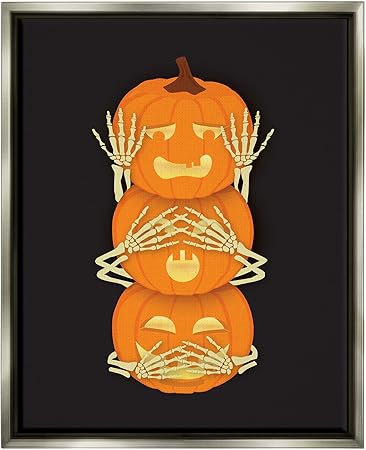 Stupell Industries Hear See Speak No Evil Pumpkins Floating Framed Wall Art, Design by Linda Birtel