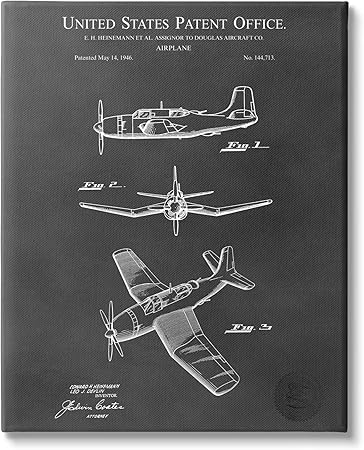 Stupell Industries Intricate Airplane Blueprint Chart Canvas Wall Art, Design by Karl Hronek