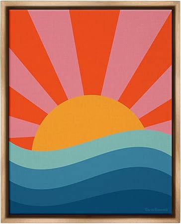 Stupell Industries Sun Rays on Sea Framed Floater Canvas Wall Art by Carrie Cantwell