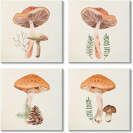 Stupell Industries Woodland Mushroom Botanical Sprouts 4pc Canvas Wall Art Set, Design by Lucca Sheppard