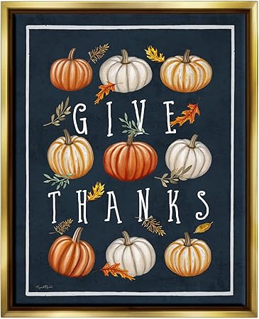 Stupell Industries Give Thanks Autumn Pumpkins Floating Framed Wall Art, Design by Elizabeth Tyndall