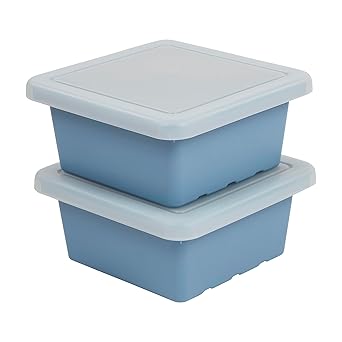 ECR4Kids Square Bin with Lid, Storage Containers, Powder Blue, 2-Pack