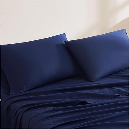 Linen Closet Luxury Cotton 144 Thread Count Organic Cotton Standard Pillowcases, Set of 2, Navy