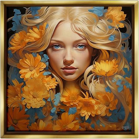 Stupell Industries Girl with Cascading Flowers Framed Floater Canvas Wall Art by RB