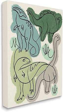 Stupell Industries Abstract Dinosaur Safari Reptiles Modern Linework Design, Designed by Daphne Polselli Canvas Wall Art, 16 x 20, Green