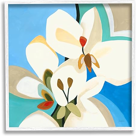 Stupell Industries Modern Blue & White Blossoms White Framed Giclee Art Design by Liz Jardine