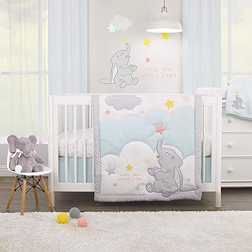 Disney Dumbo - Shine Bright Little Star Aqua, Grey, Yellow & Orange 3Piece Nursery Crib Bedding Set - Comforter, Fitted Crib Sheet, Dust Ruffle, Aqua, Grey, Yellow, Orange