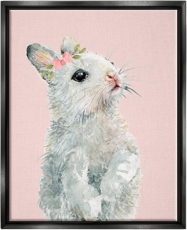 Stupell Industries Fuzzy Bunny on Pink Framed Floater Canvas Wall Art by Carol Robinson