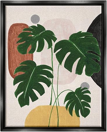 Stupell Industries Boho Monstera with Shapes Framed Floater Canvas Wall Art by Janet Tava