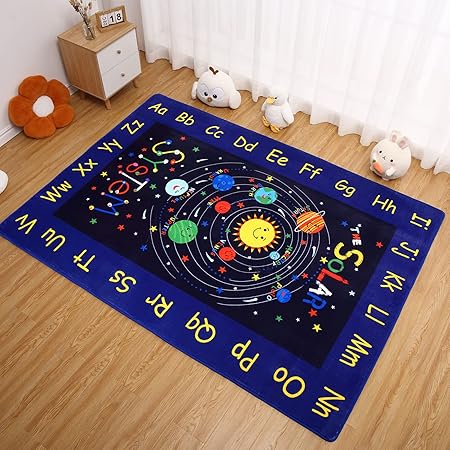 Fashionwu Kids Rug Baby Play Mat Solar System Learning Rug, ABC Alphabet Educational Area Rugs for Classroom Kids Room Baby Playroom Mat Kids Foam Rug Playtime Activity Mat for Toddler 3 x 5